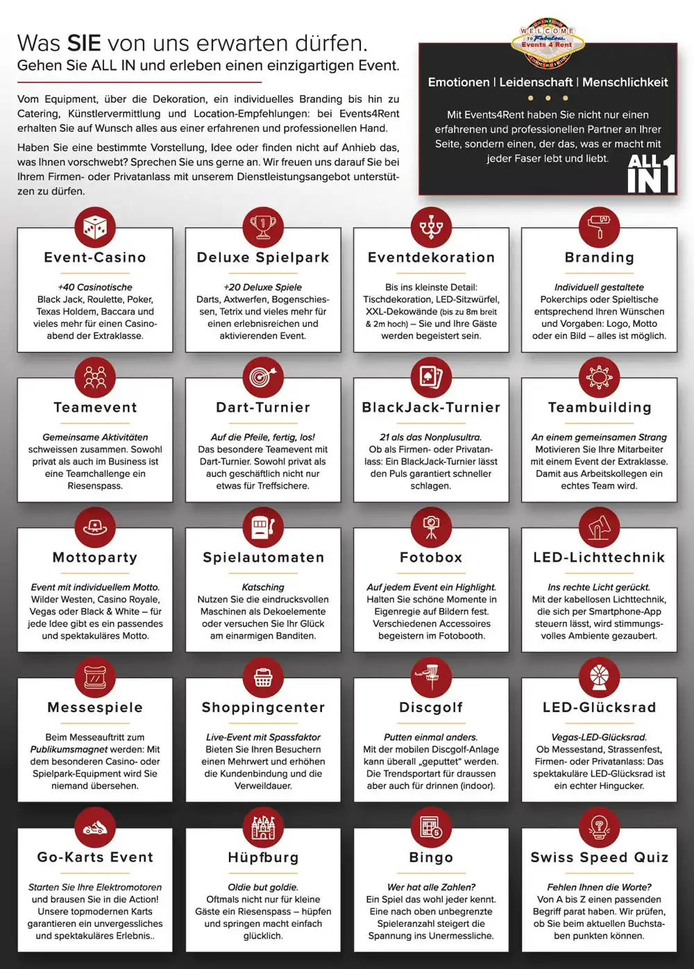 Leistungen in der Übersicht Events4Rent | Medien